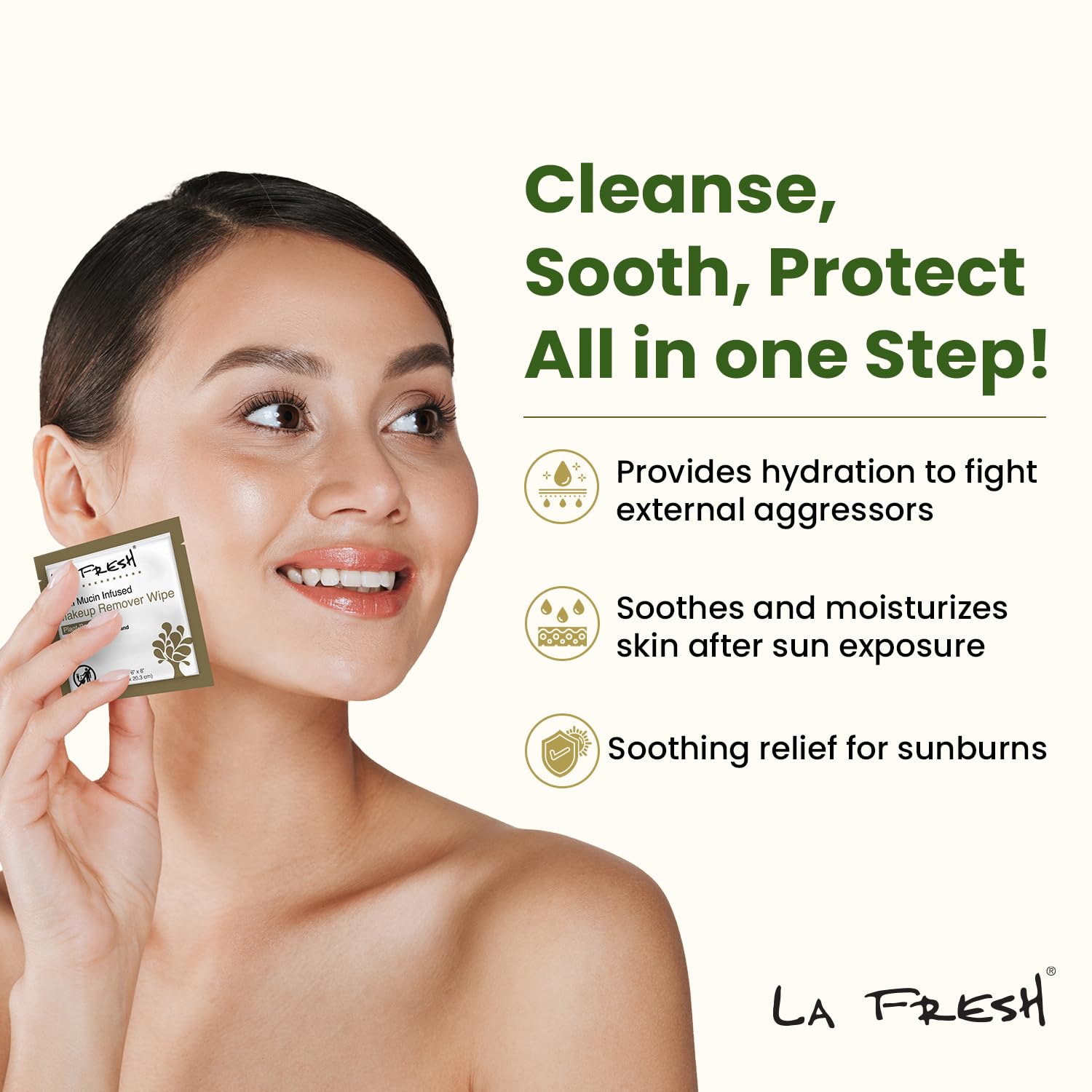 LA Fresh snail mucin infused makeup remover wipe packaging — snail secretion filtrate for hydration and skin barrier support 