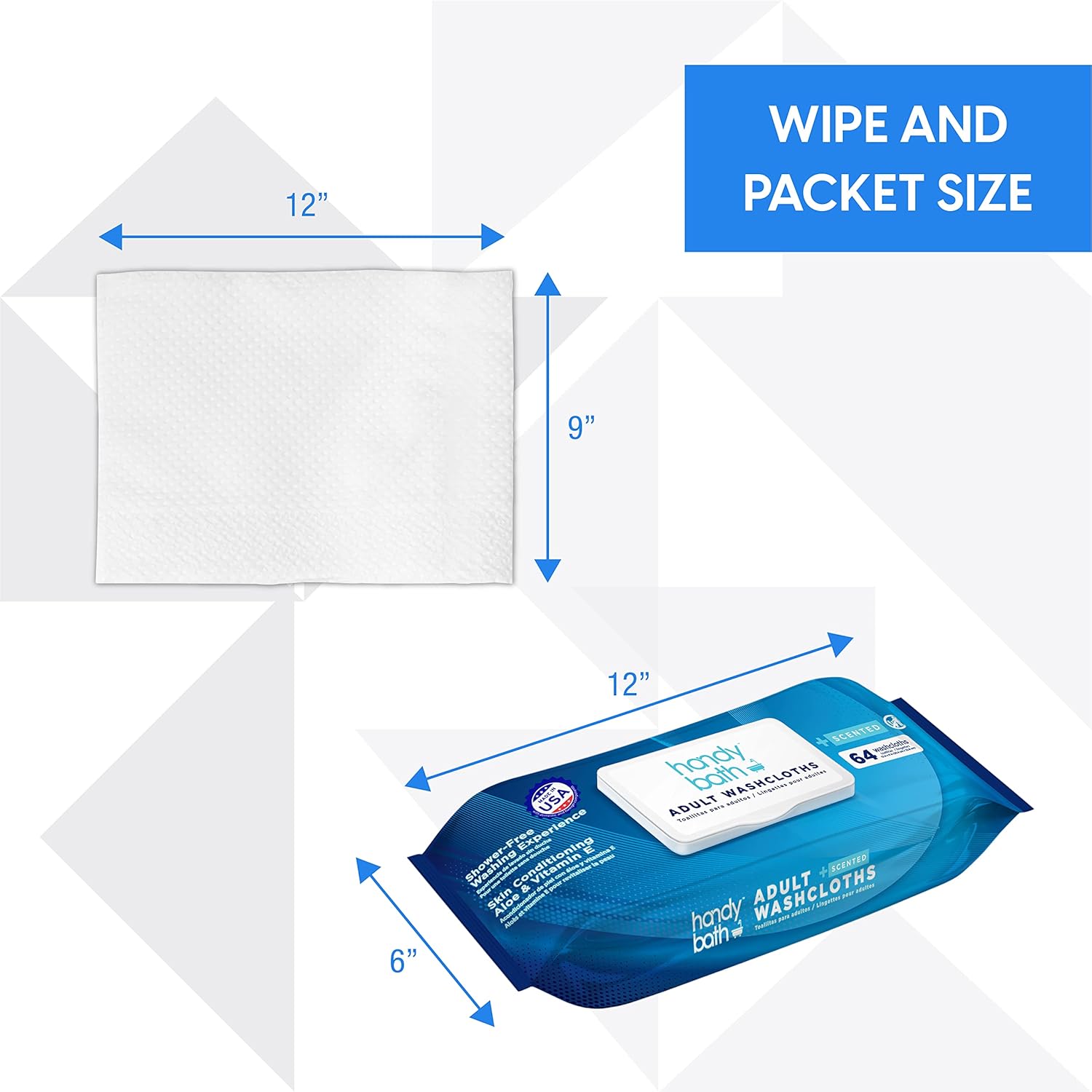 Handybath scented adult washcloth pouch — large-format gentle wipes for home care nursing and rehabilitation facilities 