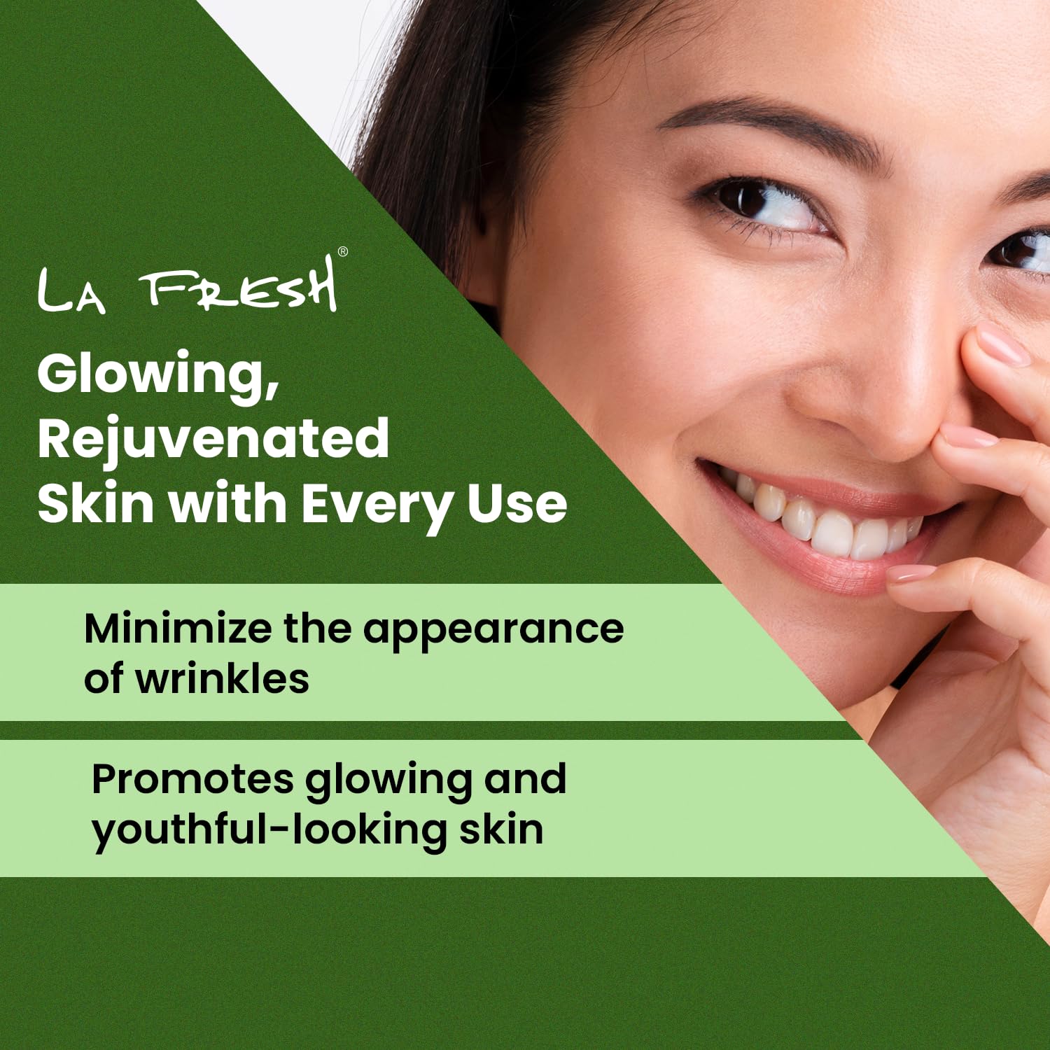 Packaging of La Fresh Snail Mucin Infused Makeup Remover Wipes, with text highlighting the product's benefits and ingredients, such as aloe vera and plant-based fiber.