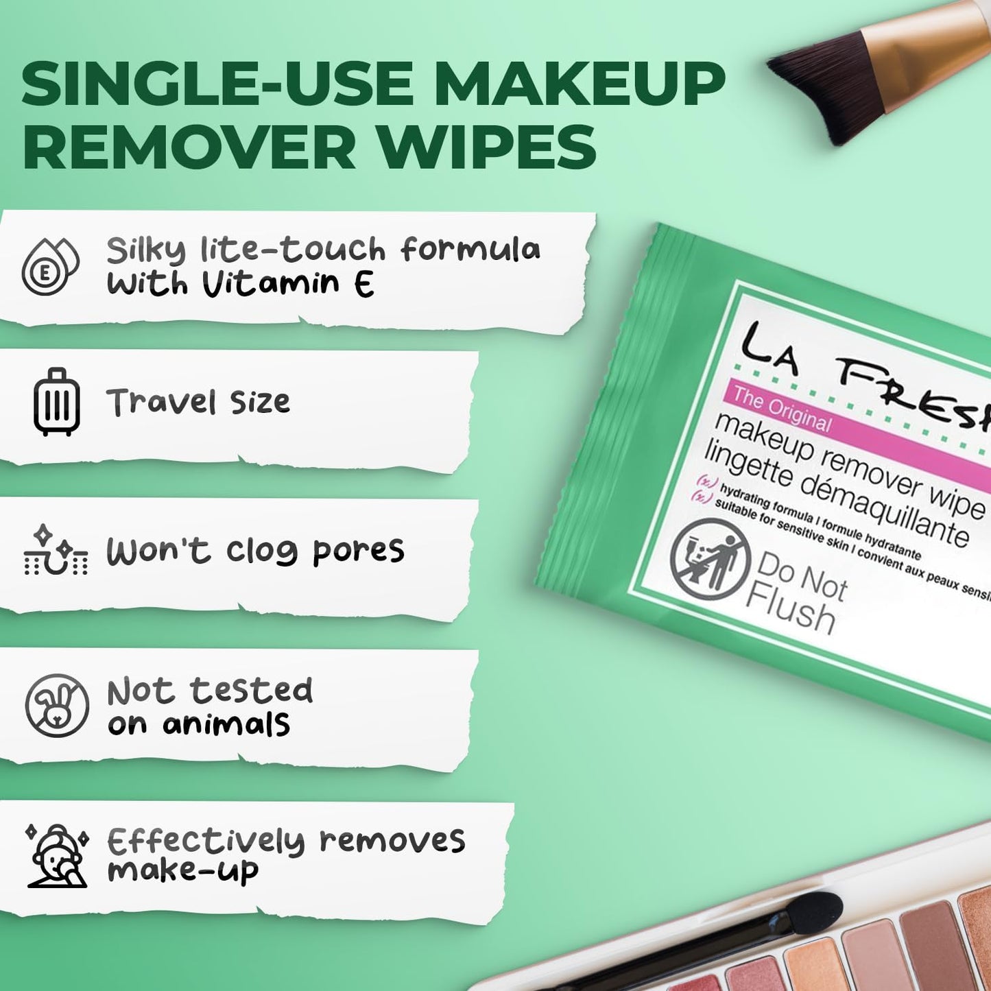 Soft lint-free LA Fresh makeup remover wipe dissolving waterproof mascara — gentle on sensitive skin 