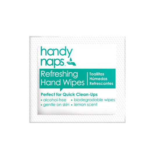 Handynaps refreshing hand wipes lemon scent — alcohol-free biodegradable individually wrapped for restaurants and hospitality 