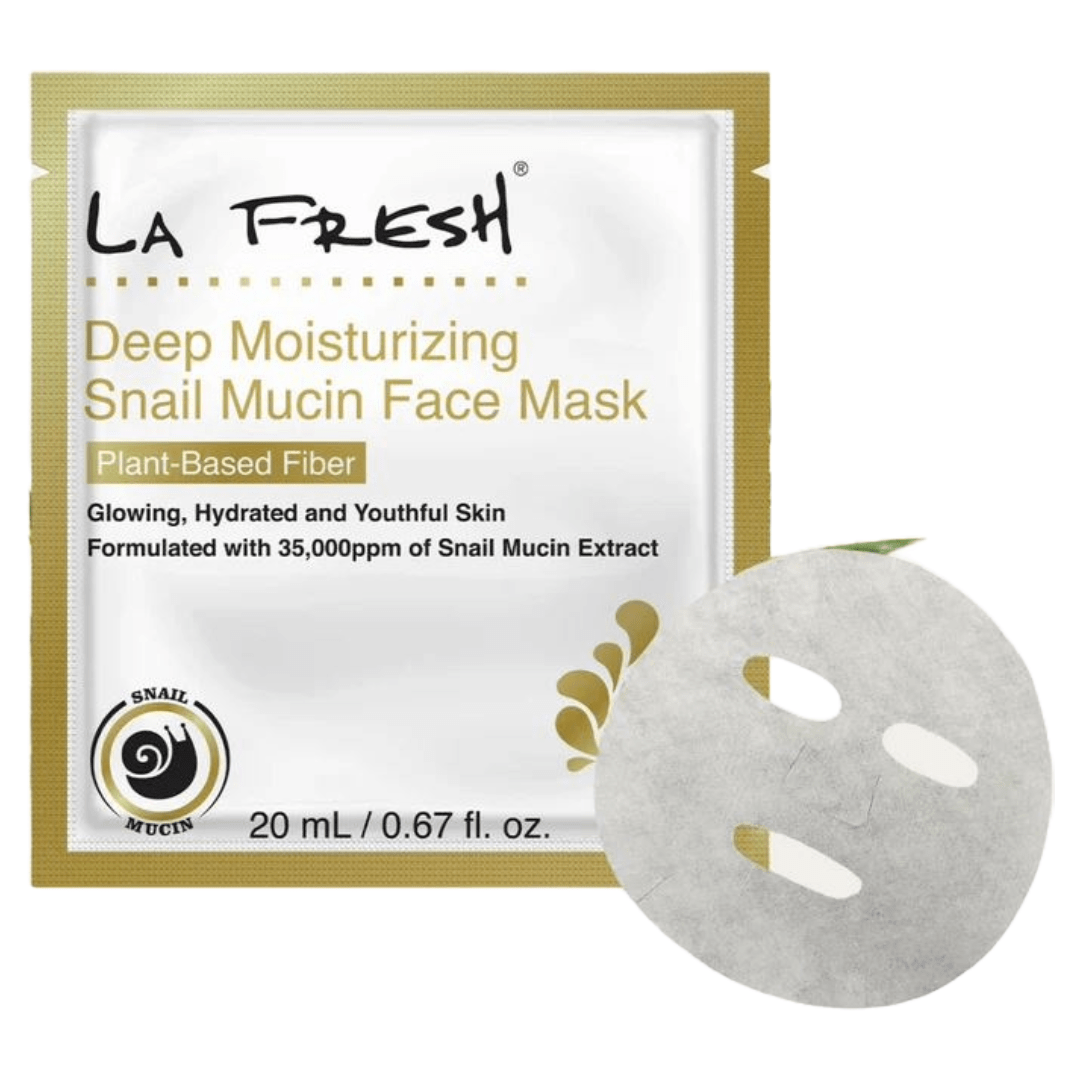 LA Fresh Snail Mucin Deep Moisturizing Face Mask — 10-pack sheet masks with 35,000ppm snail secretion filtrate for hydrated, glowing skin 