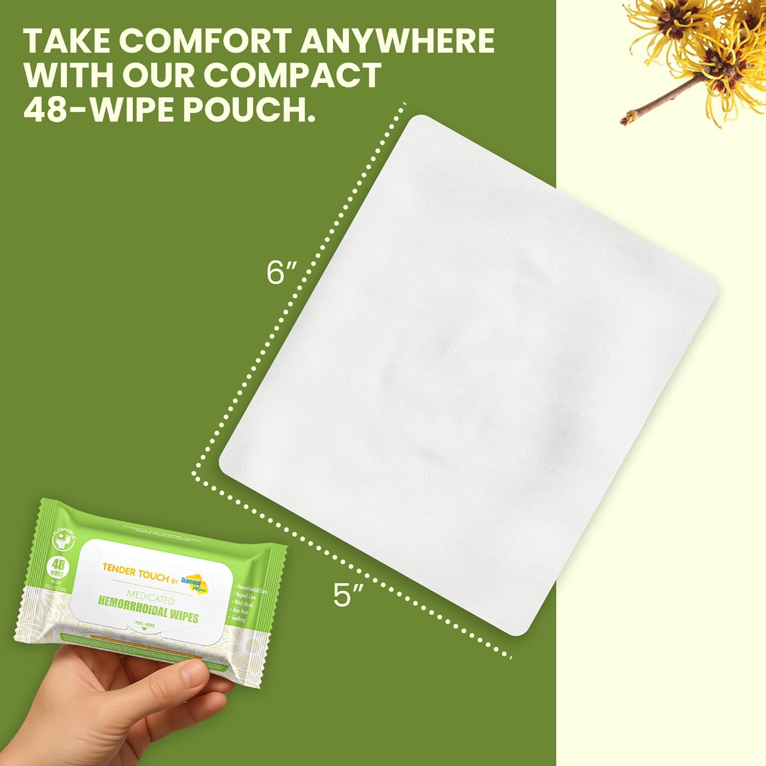 Tender Touch medicated wipes travel-ready resealable pouch — discreet portable hemorrhoid relief for hospital bags and travel 