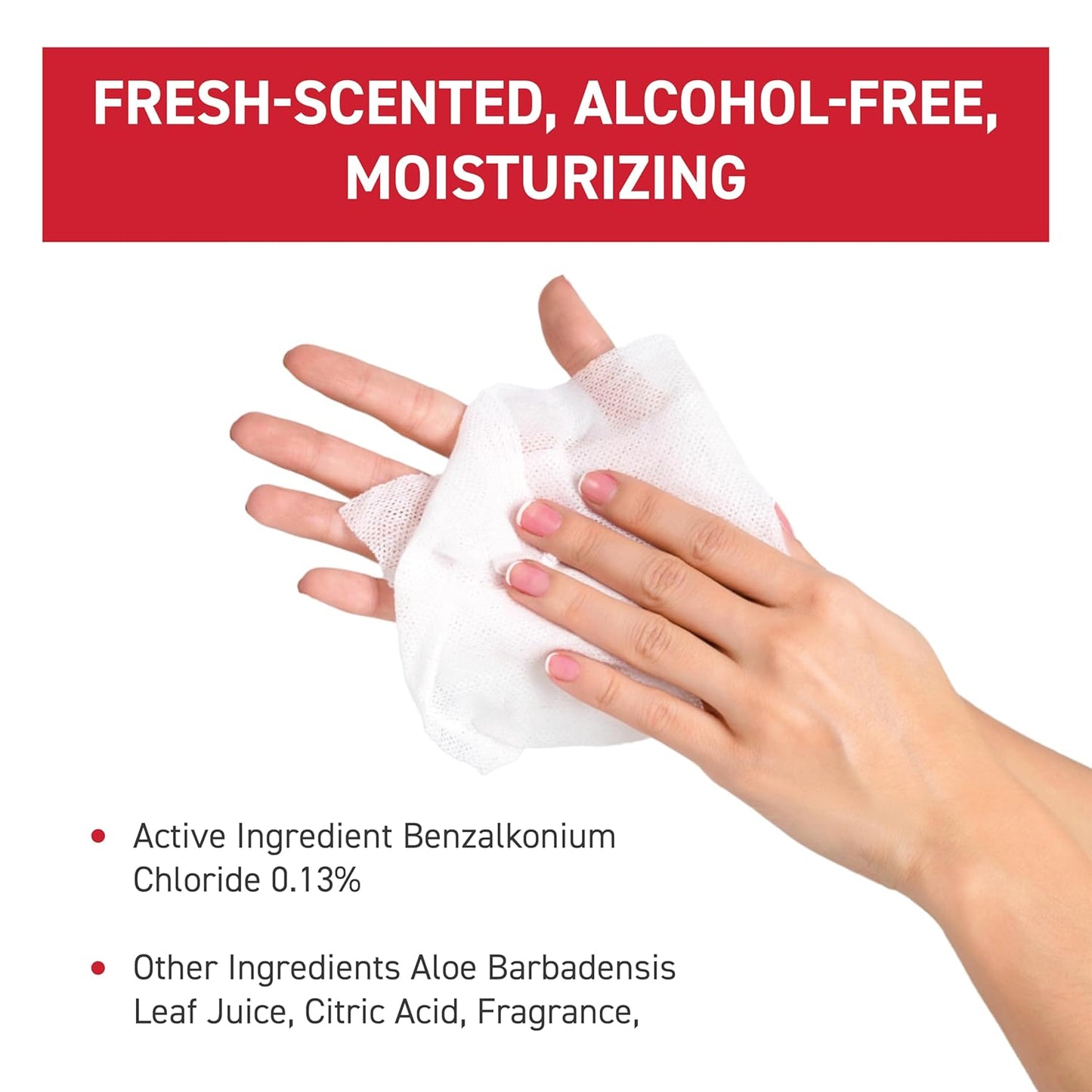 wipessentials antibacterial wipe pulled from resealable pouch — durable material for hands and hard surfaces