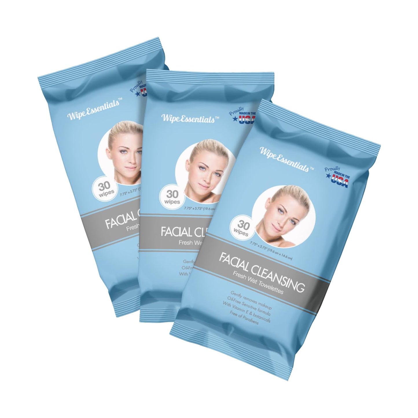 Wipeessentials oil-free facial cleansing wipes 30-count pouch — for oily combination-prone skin, made in USA with Global Components 