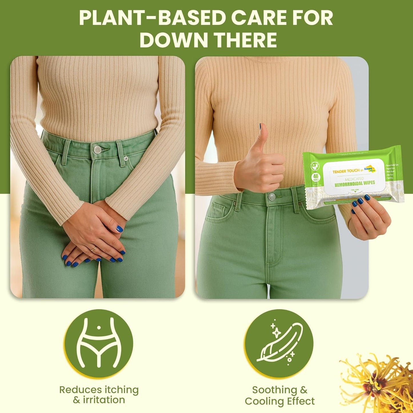 Tender Touch medicated wipes resealable pouch — alcohol-free flushable hemorrhoid wipes safe for sewer and septic 