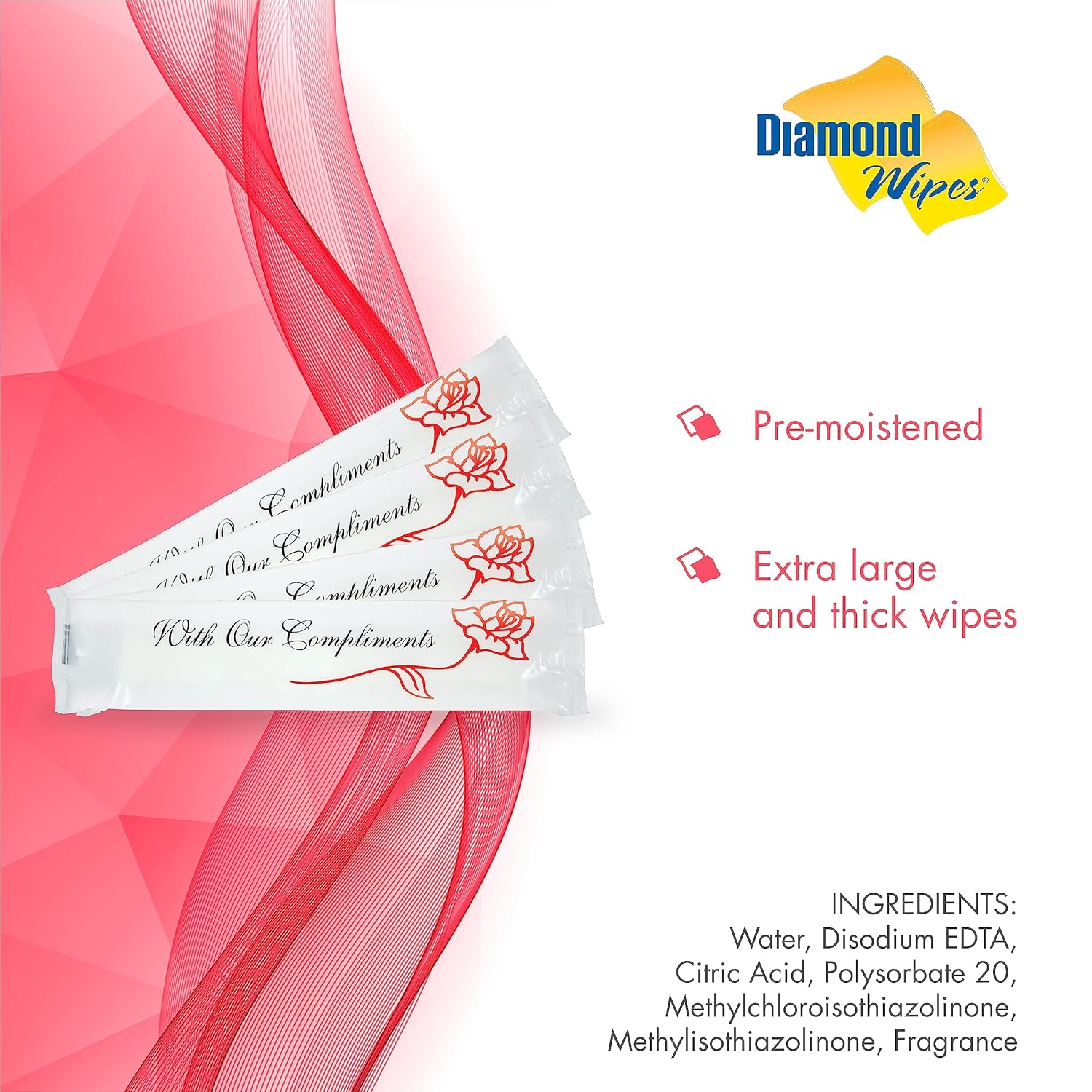 With Our Compliments moist hand towelette served at restaurant table — fine dining and catering amenity 