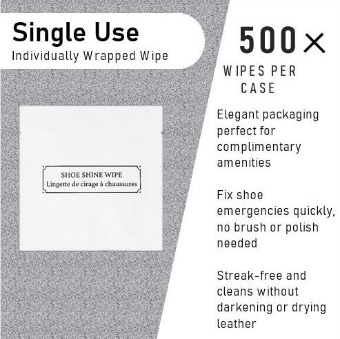 La Fresh white shoe shine wipe premium packet — matte pearl white packaging for eco-conscious hotel amenity programs