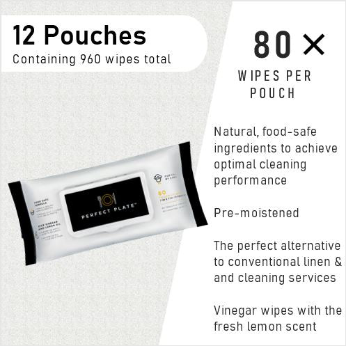 Perfect Plate food safe wipe pouch with flip lid open — easy one-handed dispensing at food prep stations 