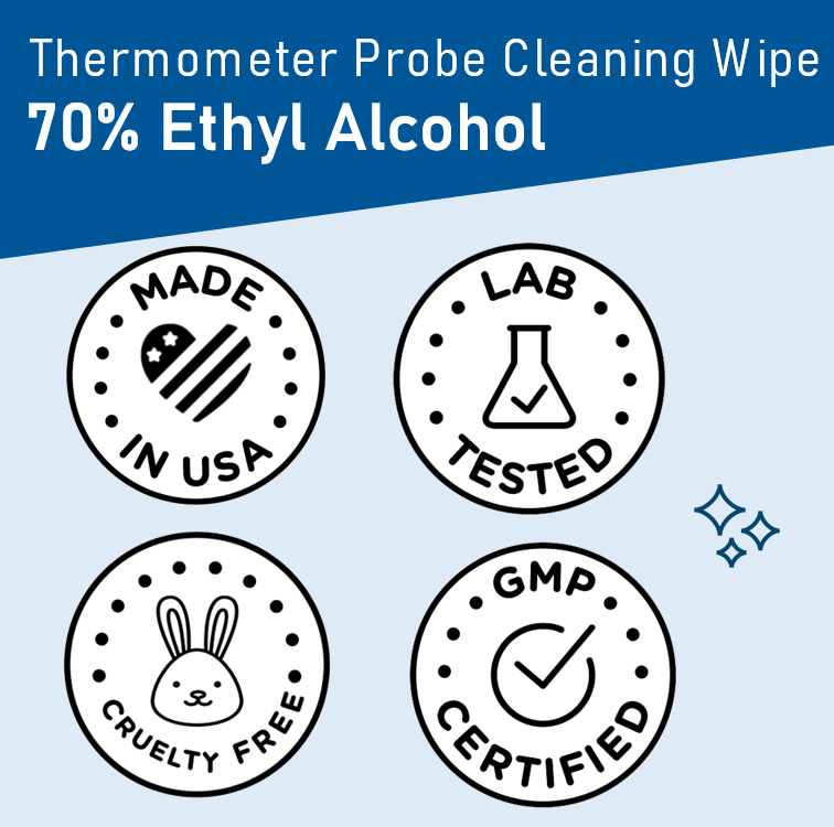 1000-count bulk case of Handyclean thermometer probe wipes for hospitals clinics and school nurse offices and commercial kitchens — made in USA 