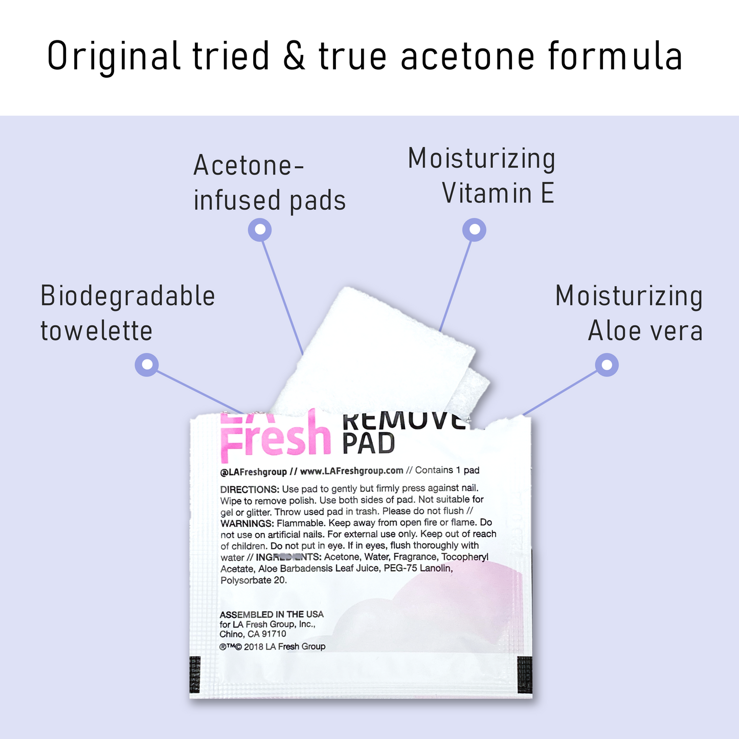 LA Fresh acetone nail polish remover pad removing dark nail color — pre-saturated lint-free no mess no spills